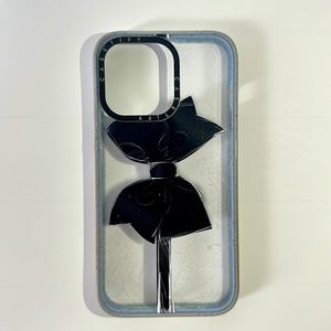 Casetify iPhone 13 Pro case- black bow with baby blue trim